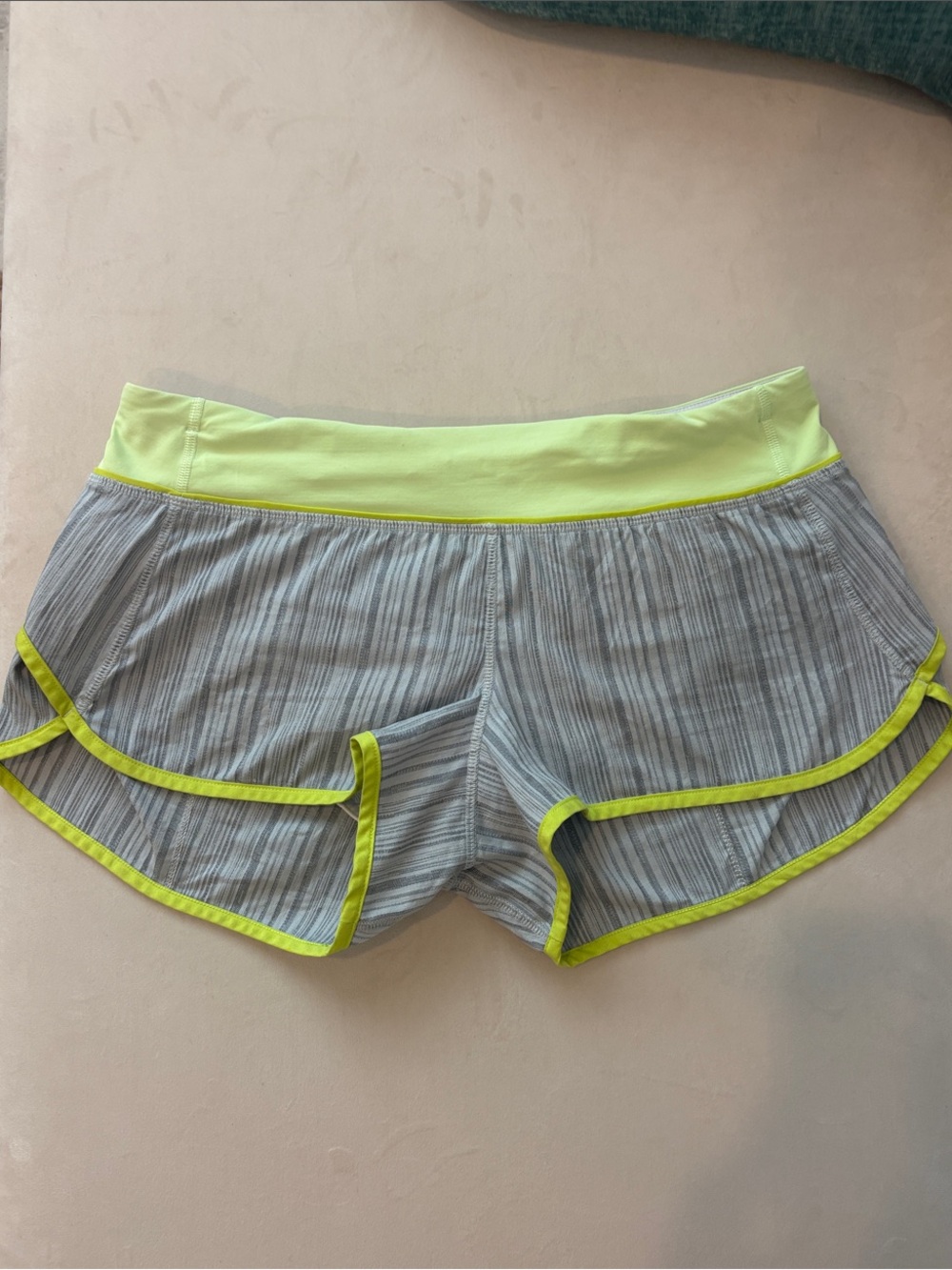 lululemon athletica Gray Striped Shorts with Neon Yellow Trim